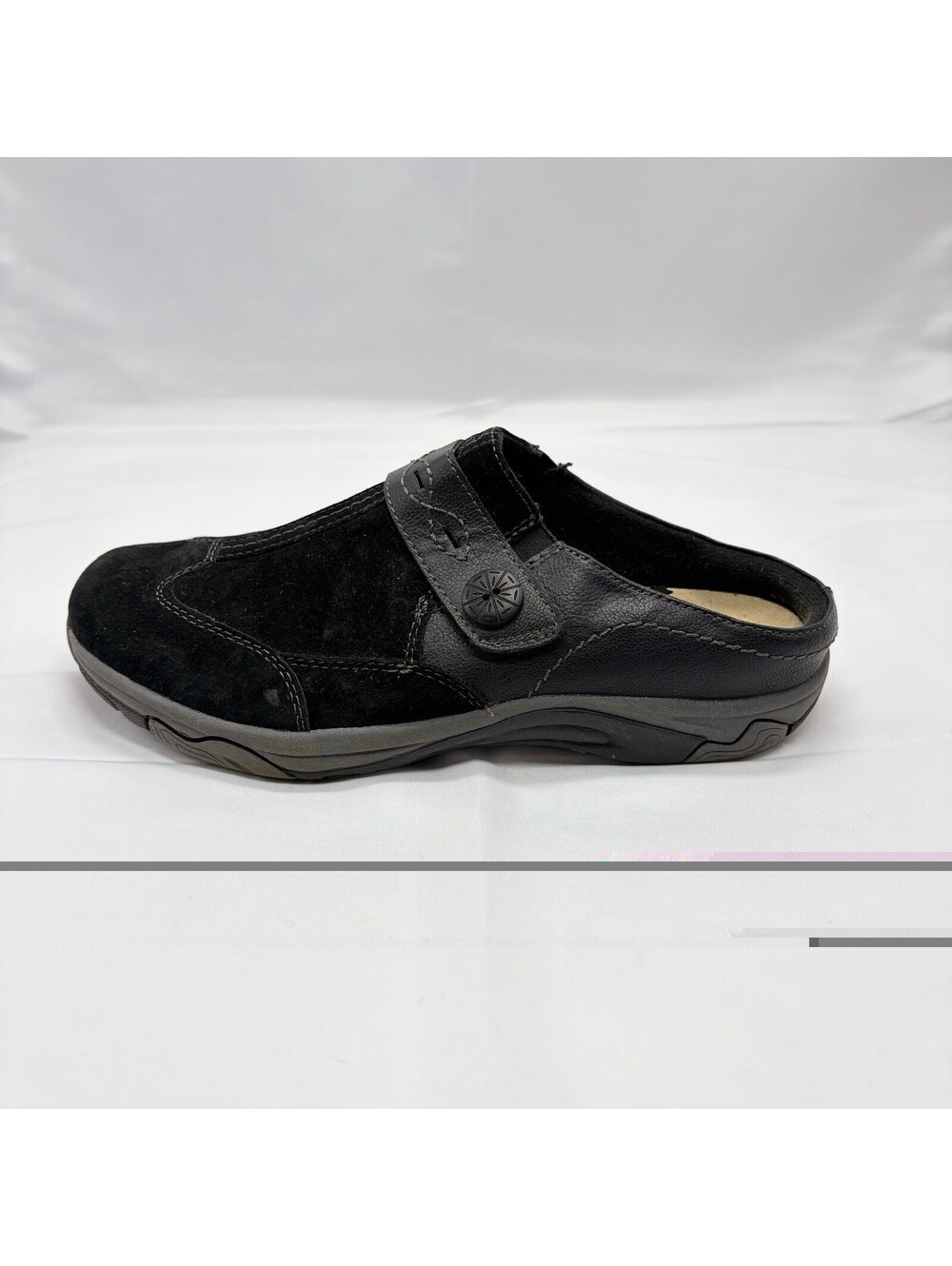 Earth Spirit Gelron Cushion Suede Slip-On Strap Comfort Shoes Black/Gray 9.5